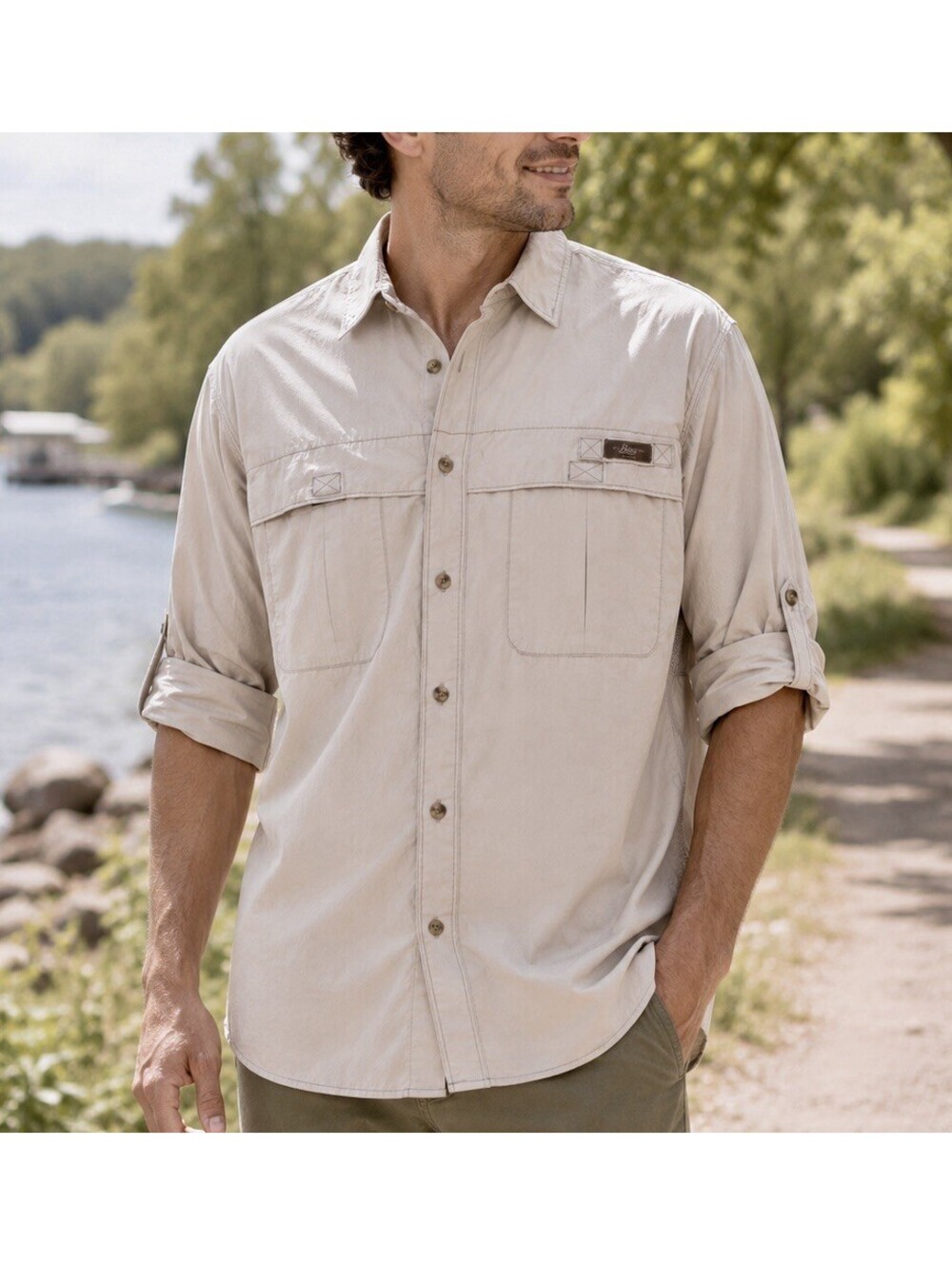 NWT G.H. Bass Explorer Sportsman Shirt Beige UPF 40 Quick Dry XL FREE SHIPPING